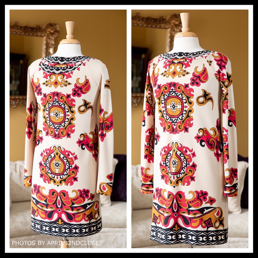 TIBI LONG SLEEVES BLACK PRINT A-LINE DRESS A3C - Picture 2 of 8